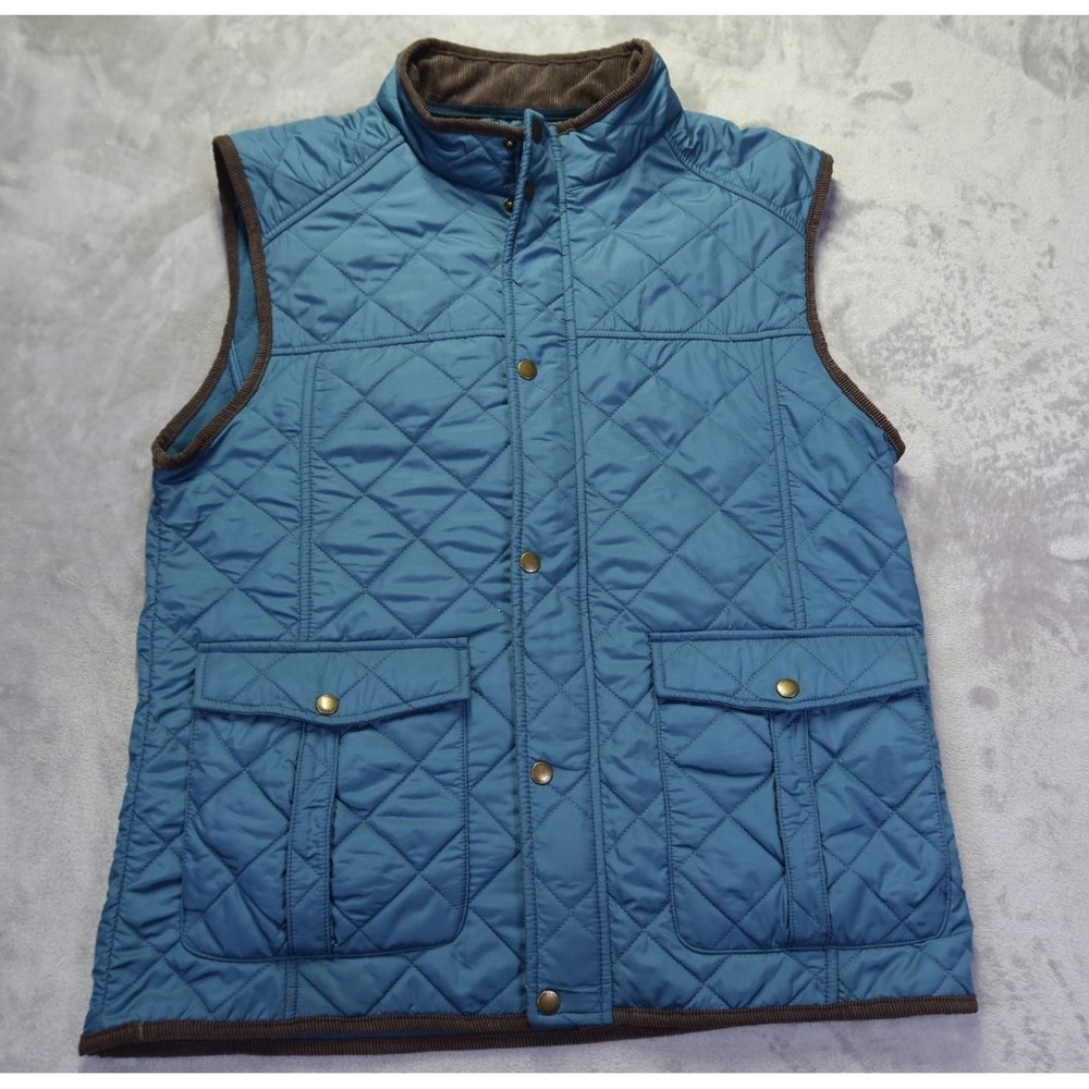 Fish Hippie Blue Browder Vest Men's L Quilted Full Zip Lined Corduroy Collar‎